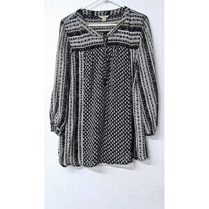 LUCKY BRAND Earth Tone Sheer Long Sleeve 1/2 Button-Up Women Shirt (L)